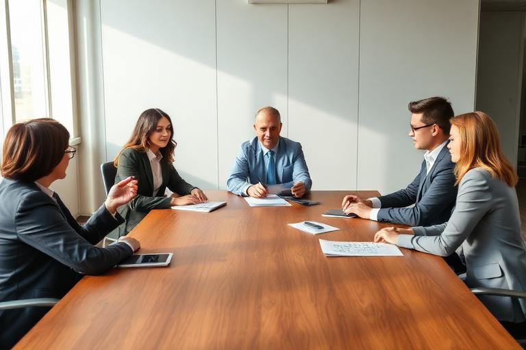 Team discussing strategy around a table
