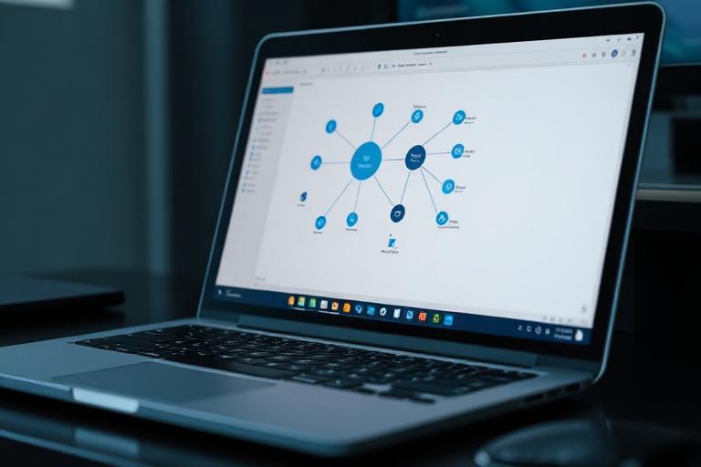 Laptop showing a workflow diagram