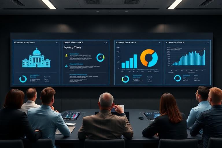 Boardroom reviewing governance dashboards